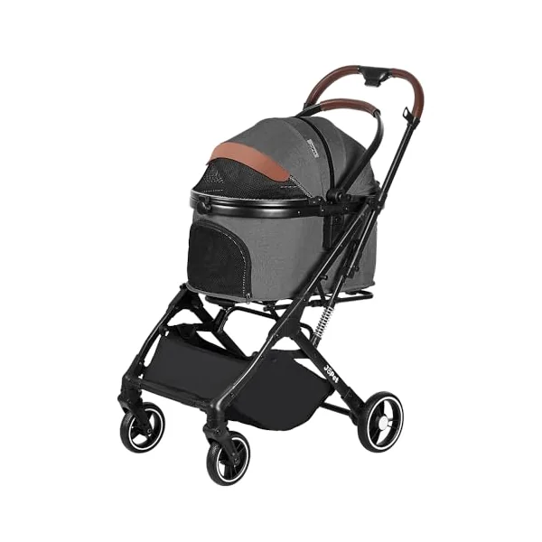 Pet Stroller for Small and medlium Dogs, Aluminum Alloy Frame, Dog Stroller, cat Stroller, Foldable carts, Carrier, One-Hand Automatic Folding, Quick Release Wheel, PU Wheels (Iron Gray)