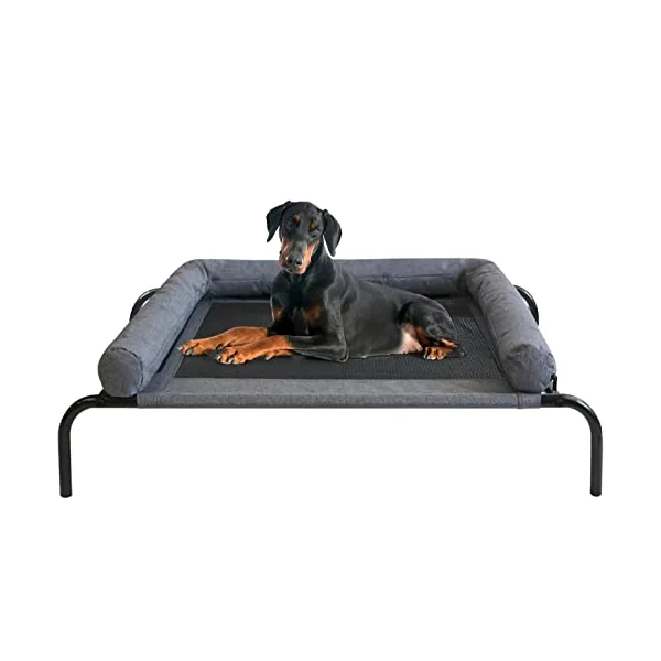 PETIME Cooling Elevated Pet Cushion Bed Raised Dog Cots Beds for Small Dogs, Portable Indoor & Outdoor Pet Hammock Bed, Frame with Breathable Mesh and Removable Bolsters (42 Inch)