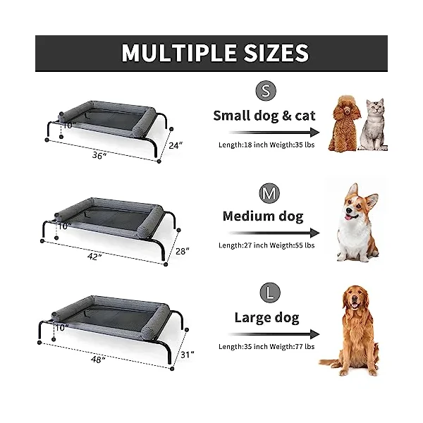 PETIME Cooling Elevated Pet Cushion Bed Raised Dog Cots Beds for Small Dogs, Portable Indoor & Outdoor Pet Hammock Bed, Frame with Breathable Mesh and Removable Bolsters (42 Inch)