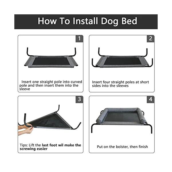 PETIME Cooling Elevated Pet Cushion Bed Raised Dog Cots Beds for Small Dogs, Portable Indoor & Outdoor Pet Hammock Bed, Frame with Breathable Mesh and Removable Bolsters (42 Inch)