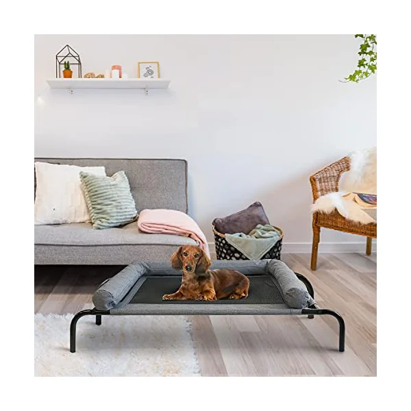 PETIME Cooling Elevated Pet Cushion Bed Raised Dog Cots Beds for Small Dogs, Portable Indoor & Outdoor Pet Hammock Bed, Frame with Breathable Mesh and Removable Bolsters (42 Inch)