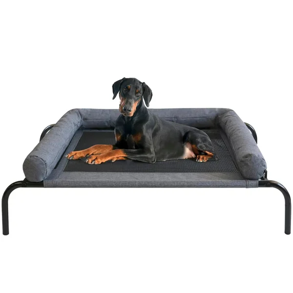 PETIME Cooling Elevated Pet Cushion Bed Raised Dog Cots Beds for Small Dogs, Portable Indoor & Outdoor Pet Hammock Bed, Frame with Breathable Mesh and Removable Bolsters (42 Inch)