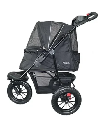 Petique Chinook Black Luxury Dog Stroller for Small & Medium Pets | One-Hand Fold | 12" EVA Wheels | Reflective Trim | Easy Clean | Pet Carrier Stroller for Dogs & Cats up to 23KG