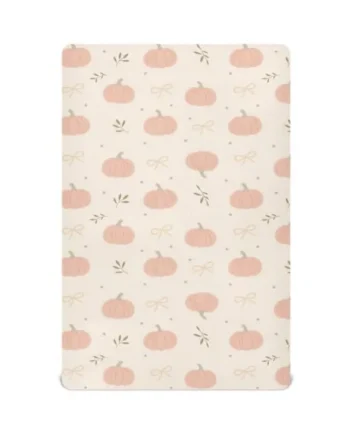Pfrewn Fall Autumn Crib Sheets for Boys Girls Boho Pink Pumpkins Ribbons Fitted Crib Sheet Fits Standard Crib Mattress Pads Stretch Soft Toddler Baby Sheet Thanksgiving Decor, 52x28x9IN