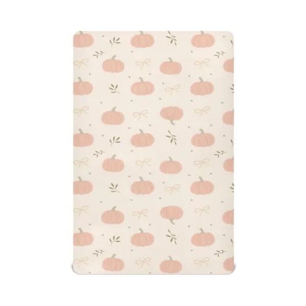 Pfrewn Fall Autumn Crib Sheets for Boys Girls Boho Pink Pumpkins Ribbons Fitted Crib Sheet Fits Standard Crib Mattress Pads Stretch Soft Toddler Baby Sheet Thanksgiving Decor, 52x28x9IN