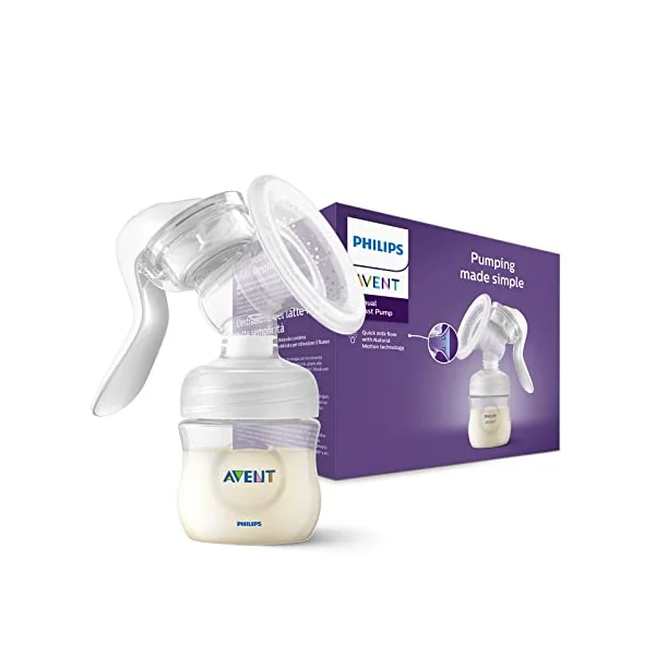 Philips Avent Manual Breast Pump - BPA Free Single Hand Breast Pump (Model SCF430/01), White, Transparent