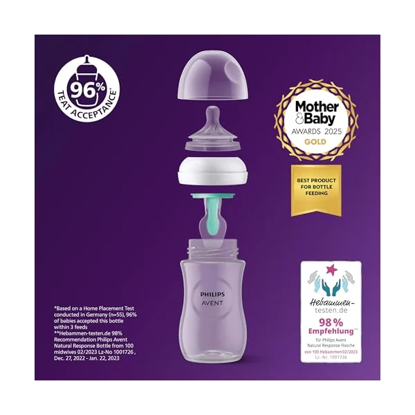 Philips Avent Natural Response Baby Bottle - 260ml Baby Milk Bottle with AirFree Vent, BPA Free for Newborn Babies Aged 3-6 Months (Model SCY673/01)