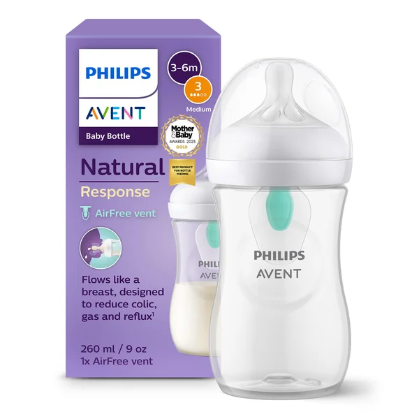 Philips Avent Natural Response Baby Bottle - 260ml Baby Milk Bottle with AirFree Vent, BPA Free for Newborn Babies Aged 3-6 Months (Model SCY673/01)