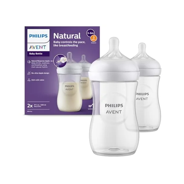 Philips Avent Natural Response Baby Bottle - 2 x 260ml Baby Milk Bottle for Newborns and Up, BPA Free, 1+ Months (Model SCY903/02)