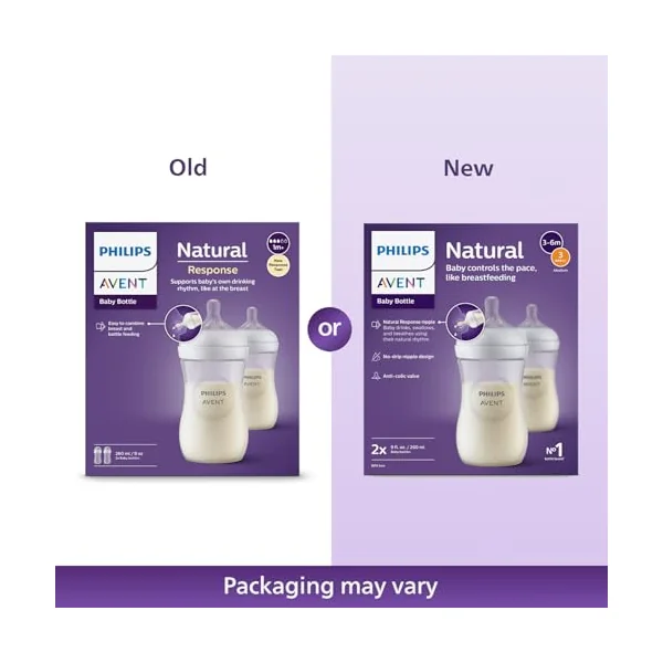 Philips Avent Natural Response Baby Bottle - 2 x 260ml Baby Milk Bottle for Newborns and Up, BPA Free, 1+ Months (Model SCY903/02)