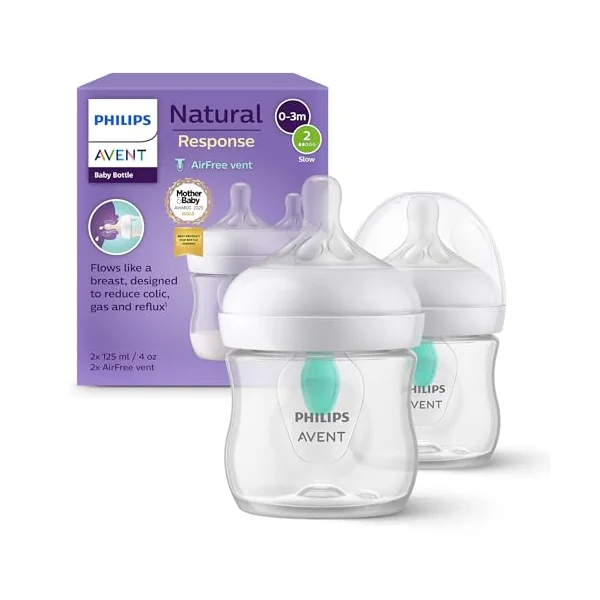 Philips Avent Natural Response Baby Bottle - 2X 125ml Baby Milk Bottle with AirFree Vent, BPA Free for Newborn Babies Aged 0 Months+ (Model SCY670/02)
