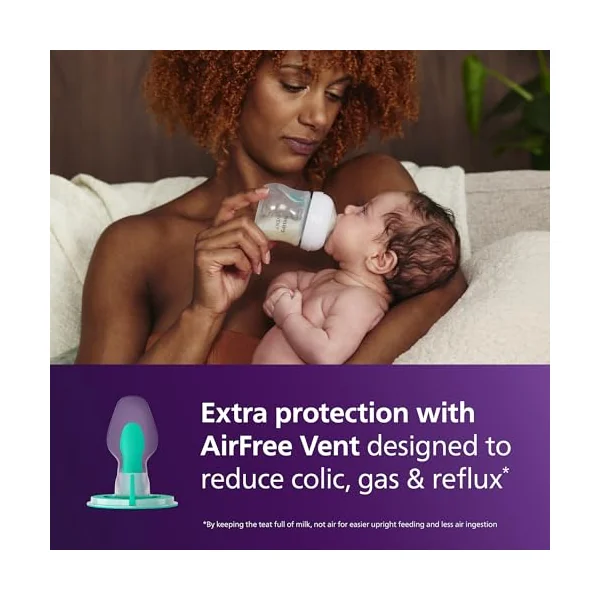 Philips Avent Natural Response Baby Bottle - 2X 125ml Baby Milk Bottle with AirFree Vent, BPA Free for Newborn Babies Aged 0 Months+ (Model SCY670/02)