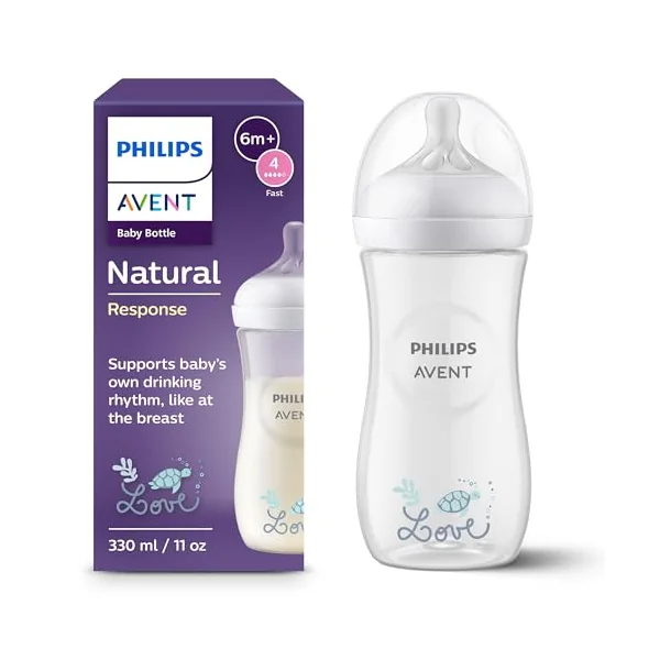 Philips Avent, Natural Response Baby Bottle 330 ml with Flow 4 (3 m+ Teat), SCY906/11