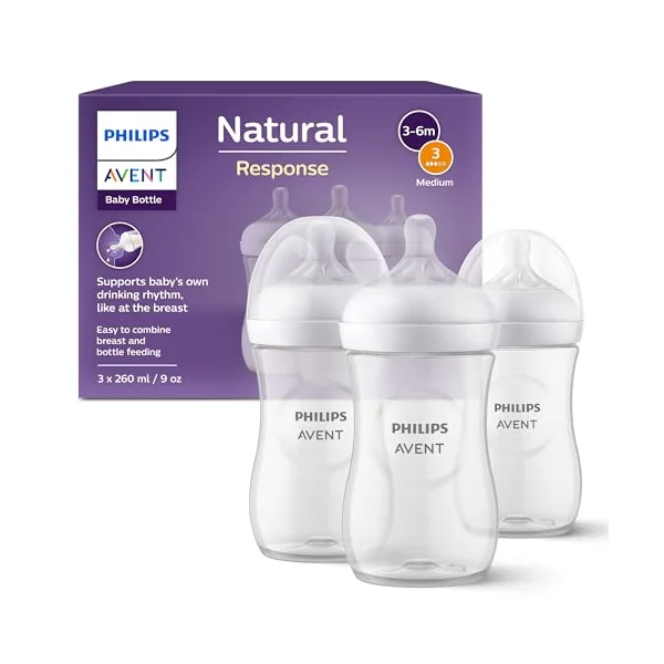 Philips Avent Natural Response Baby Bottle - 3 x 260ml Baby Milk Bottle for Newborns and Up, BPA Free, 1+ Months (Model SCY903/03)