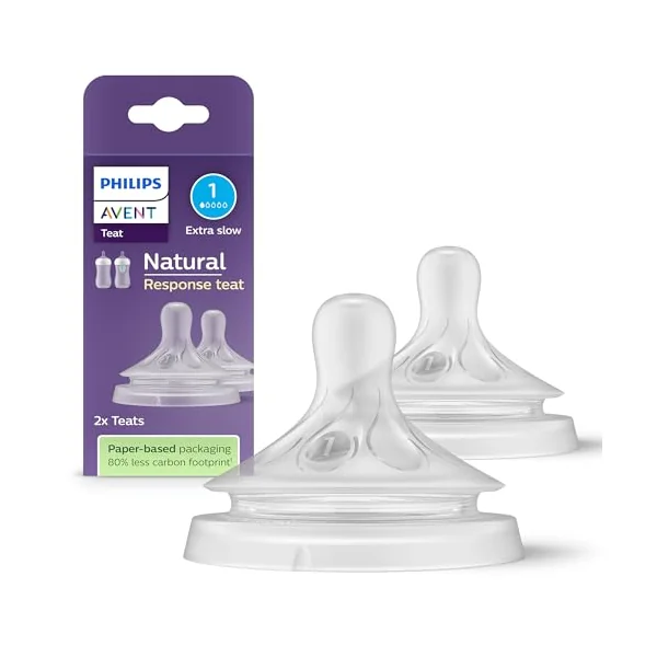 Philips Avent Natural Response Bottle Teat - 2 x Baby Bottle Flow 1 Teats for Newborn Babies, 0 Months, BPA Free (Model SCY961/02)