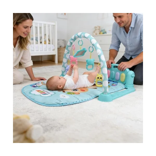 Piano Kick and Play Mat, ABS Light Up Musical Gym | Breathable Pad, Detachable Toys, 77x56cm | b-aby Learning Activity Center for Living Room Nursery Daycare, 950g