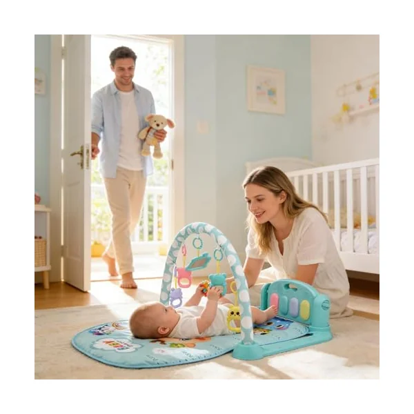 Piano Kick and Play Mat, ABS Light Up Musical Gym | Breathable Pad, Detachable Toys, 77x56cm | b-aby Learning Activity Center for Living Room Nursery Daycare, 950g
