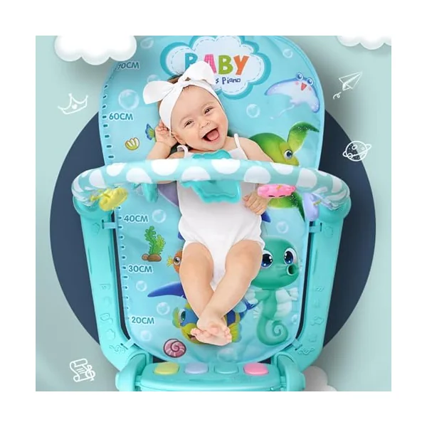 Piano Kick and Play Mat, ABS Light Up Musical Gym | Breathable Pad, Detachable Toys, 77x56cm | b-aby Learning Activity Center for Living Room Nursery Daycare, 950g