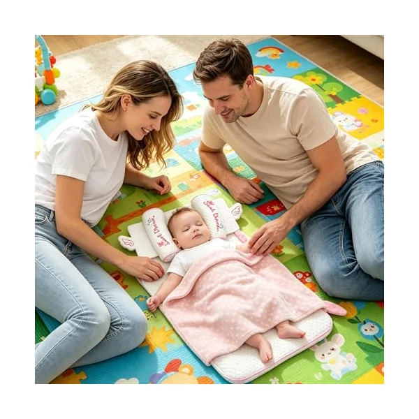 Pillow for Children's Head, Adjustable and Washable Headrest | Supportive curved cushion for baby bed for everyday use at home when travelling in the pram and car seat for