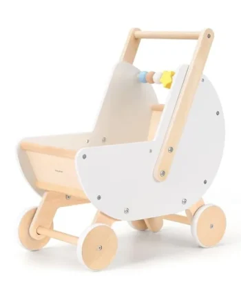 Pillowhale Wooden Baby Walker & Doll Stroller – Adjustable Handle Push Cart, Anti‑Tip, Quiet Wheels, Pretend Shopping Cart – Montessori Wooden Walker for Babies , Doll Stroller for Toddlers 12m+