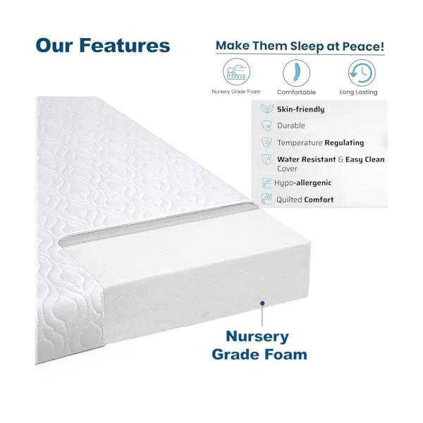 Pinkfairy 160 x 80cm Baby Toddler Cot Bed Foam Mattress Fully Breathable & Zipped Removable Washable Cover, Anti Allergy, White (160 x 80 x 13 CM)