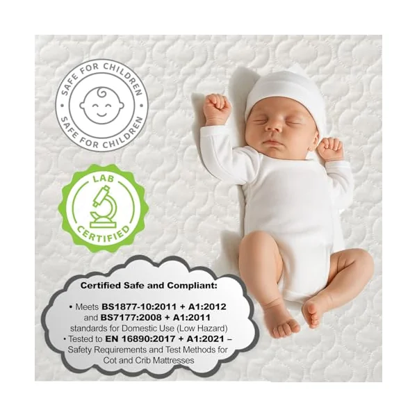 Pinkfairy Breathable Baby Cot Bed Mattress Quilted Extra Thick Depth Fits (120 X 60 X 7.5CM) Replacement Foam Mattress For Kids