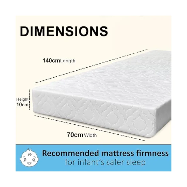 Pinkfairy Breathable Baby Cot Bed Mattress Quilted Extra Thick Depth Fits Mothercares Size (140 X 70 X 10CM)