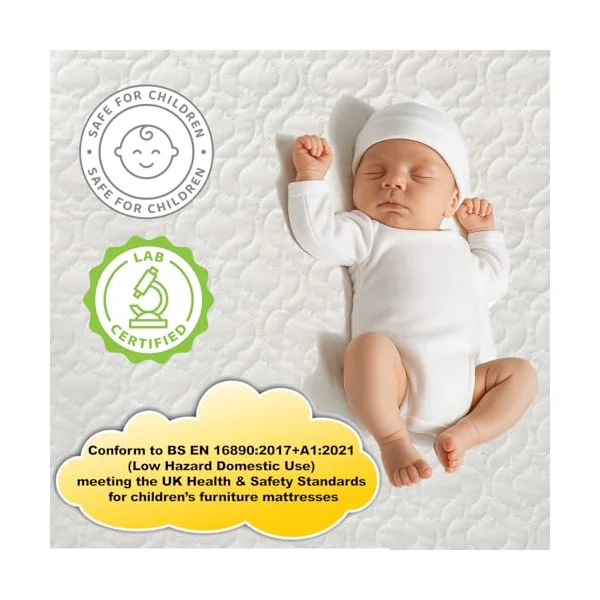 Pinkfairy Thick Cot Bed Mattress 160x80x13 cm - Extra Breathable Baby Toddler Foam Hypoallergenic Quilted Zip Removable White Cover Made in England