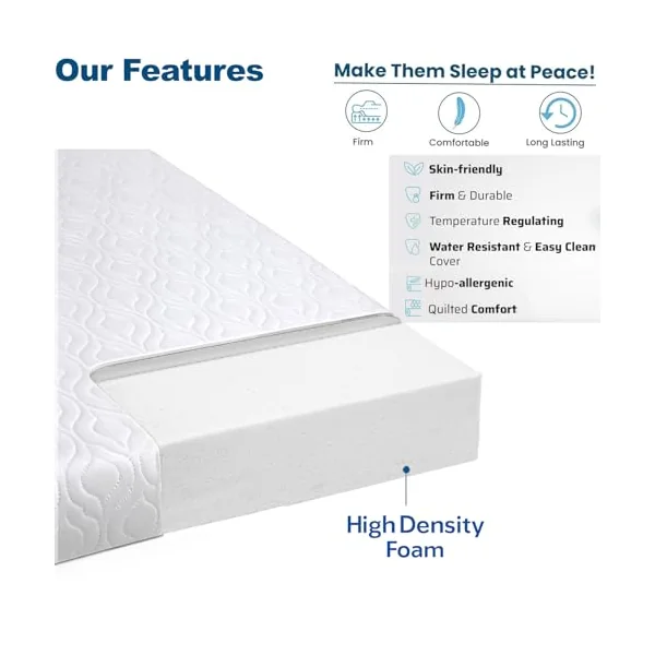 Pinkfairy Thick Cot Bed Mattress 160x80x13 cm - Extra Breathable Baby Toddler Foam Hypoallergenic Quilted Zip Removable White Cover Made in England
