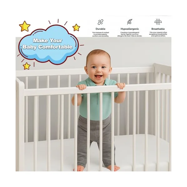 Pinkfairy Thick Cot Bed Mattress 160x80x13 cm - Extra Breathable Baby Toddler Foam Hypoallergenic Quilted Zip Removable White Cover Made in England