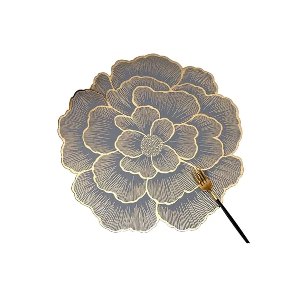 Place Mats for Birthday 10s, PVC Blue Gold Table Mat Rose, Round Place Mats Washable Vintage for Table, Bar, 38 cm