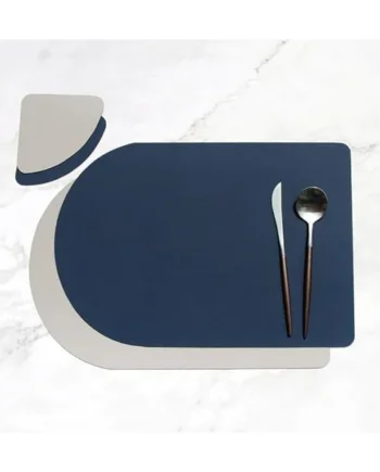 Place Mats Modern Set of 4, PU Leather Navy Grey Table Mats Set Reversible Two-Tone Plain Square Placemats Washable Personalised for Kitchen 30 x 44 cm