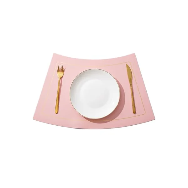 Place Mats Rose Light Blue Wipe Clean Set of 2 PU Leather Table Mats Reversible Two-Tone Plain Golden Lines Square Place Mat Non-Slip Washable for Table Bar 30 x 50 cm