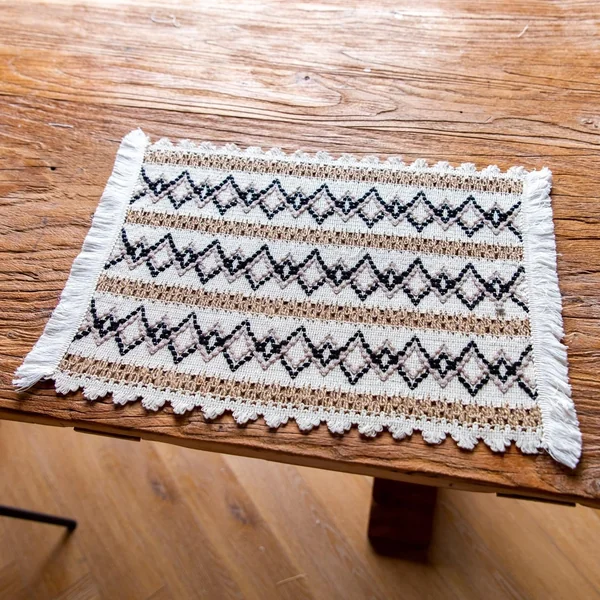 Place Mats Style 7 Wipe Clean Set of 4, Cotton Linen Table Mat Weave Stripes Rhombus Pattern with Tassel, Square Place Mats Non-Slip Washable for Table Bar, 30 x 50 cm