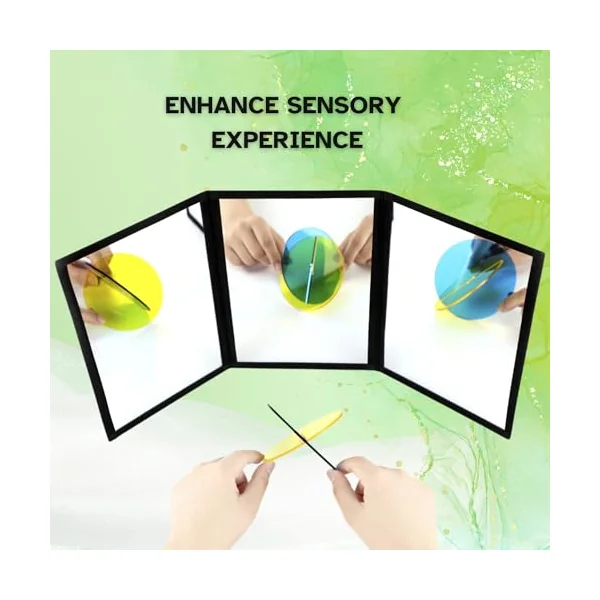 Playlearn Sensory Mirror 3 Way Visual Play and Exploration, 3 Panel Folding,High Contrast Coordination Mirror for Toddlers Early Development & Activity Toys