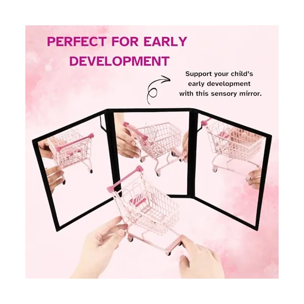 Playlearn Sensory Mirror 3 Way Visual Play and Exploration, 3 Panel Folding,High Contrast Coordination Mirror for Toddlers Early Development & Activity Toys