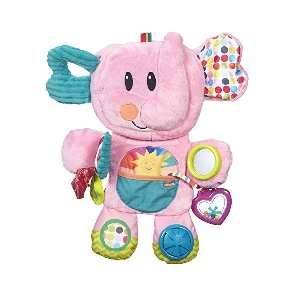 Playskool Fold 'n Go Elephant Stuffed Animal Tummy Time Toy for Babies 3 Months and Up, Pink Amazon Exclusive