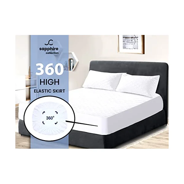 Poly-Cotton Quilted Mattress Protector Microfiber Fitted 30cm Deep Skirt Soft Touch for Extra Comfort Non Noisy Hotel Quality Anti-Allergy & Breathable (Cot Bed 70cmx140cm(30CM DEEP))