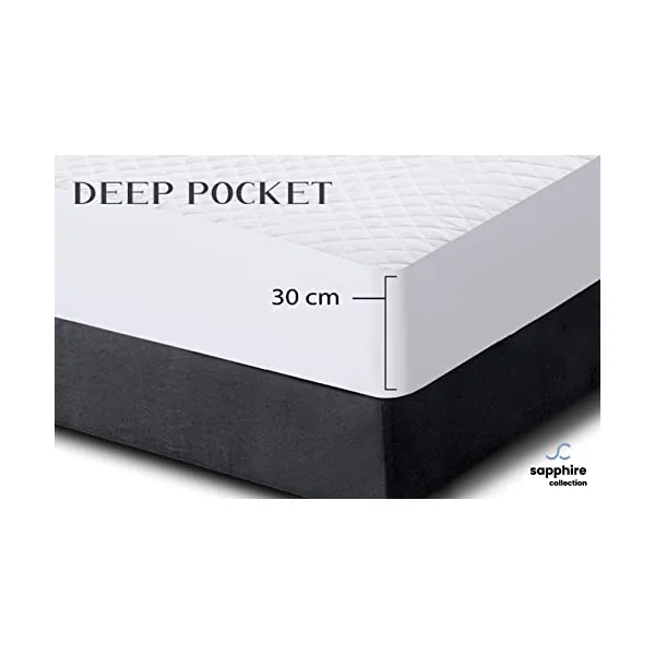 Poly-Cotton Quilted Mattress Protector Microfiber Fitted 30cm Deep Skirt Soft Touch for Extra Comfort Non Noisy Hotel Quality Anti-Allergy & Breathable (Cot Bed 70cmx140cm(30CM DEEP))
