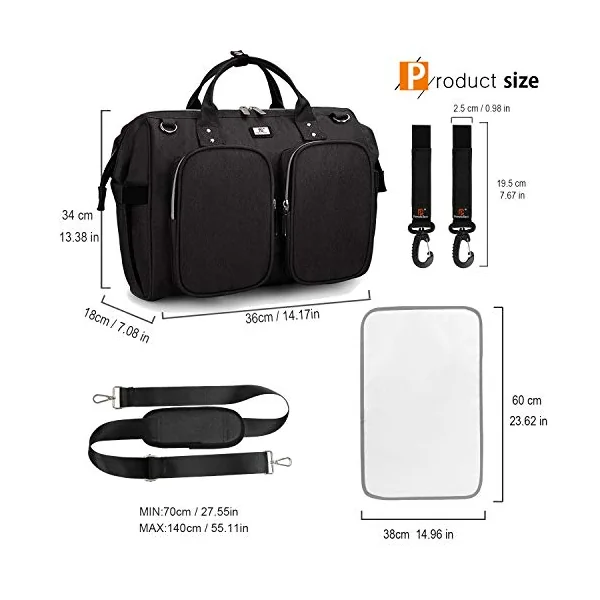 Pomelo Best Baby Changing Bag with Pram Clips and Changing Mat