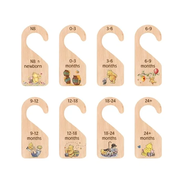 Pooh Bear Baby Closet Dividers - Baby Clothes Organizer for Nursery Decor - Wooden Hanger for Newborn to 24+ Months
