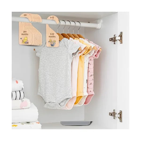 Pooh Bear Baby Closet Dividers - Baby Clothes Organizer for Nursery Decor - Wooden Hanger for Newborn to 24+ Months