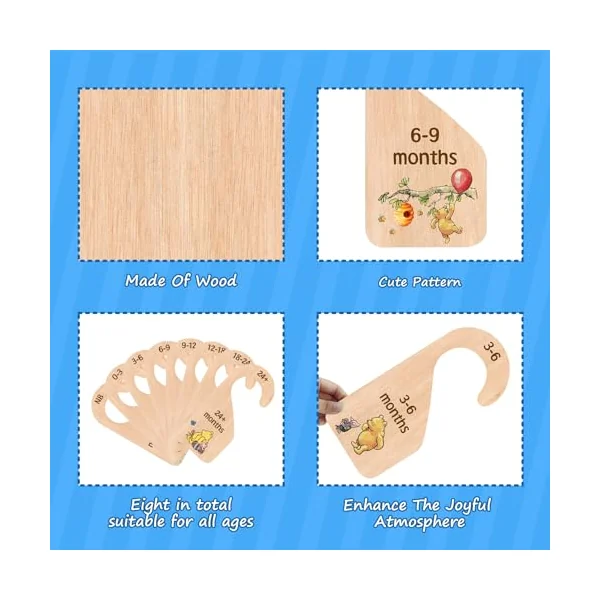 Pooh Bear Baby Closet Dividers - Baby Clothes Organizer for Nursery Decor - Wooden Hanger for Newborn to 24+ Months