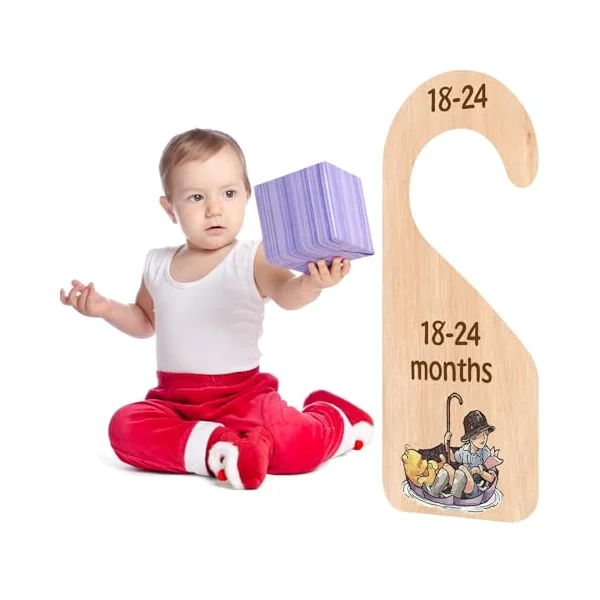 Pooh Bear Baby Closet Dividers - Baby Clothes Organizer for Nursery Decor - Wooden Hanger for Newborn to 24+ Months