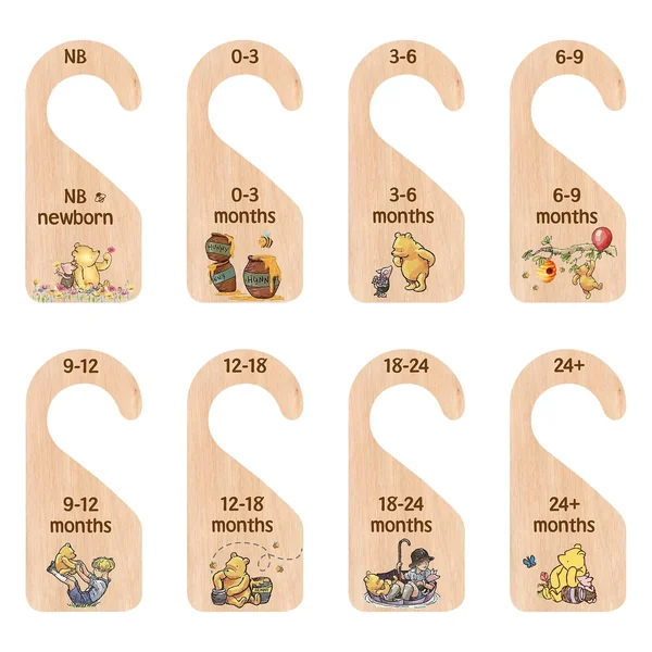 Pooh Bear Baby Closet Dividers - Baby Clothes Organizer for Nursery Decor - Wooden Hanger for Newborn to 24+ Months