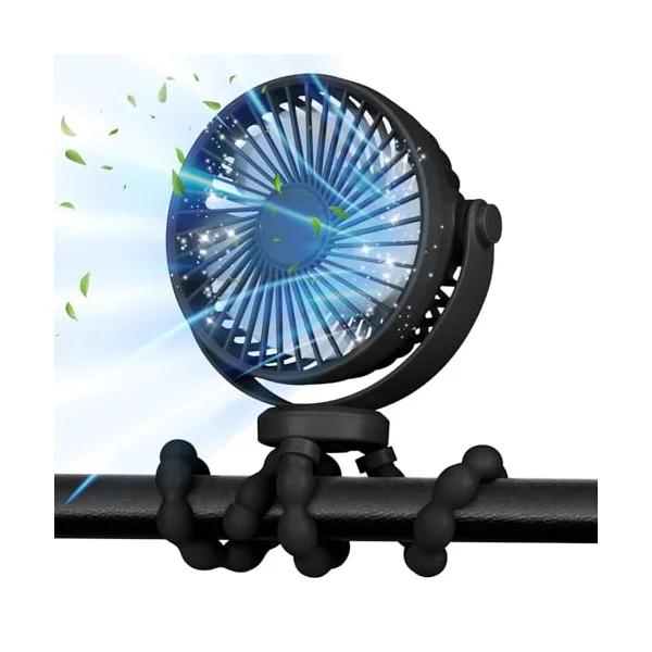 POPERFUN Portable Pram Fan,Rechargeable Stroller Fan Clip on Fans for Infant 360° Rotate Flexible Tripod Baby Fan Handheld USB Desk Cooling Fans for Bedroom Crib Treadmill Travel Camping