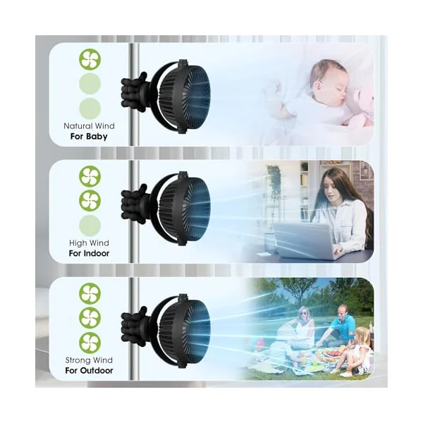 POPERFUN Portable Pram Fan,Rechargeable Stroller Fan Clip on Fans for Infant 360° Rotate Flexible Tripod Baby Fan Handheld USB Desk Cooling Fans for Bedroom Crib Treadmill Travel Camping