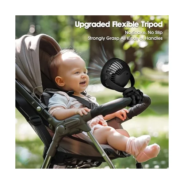 POPERFUN Portable Pram Fan,Rechargeable Stroller Fan Clip on Fans for Infant 360° Rotate Flexible Tripod Baby Fan Handheld USB Desk Cooling Fans for Bedroom Crib Treadmill Travel Camping