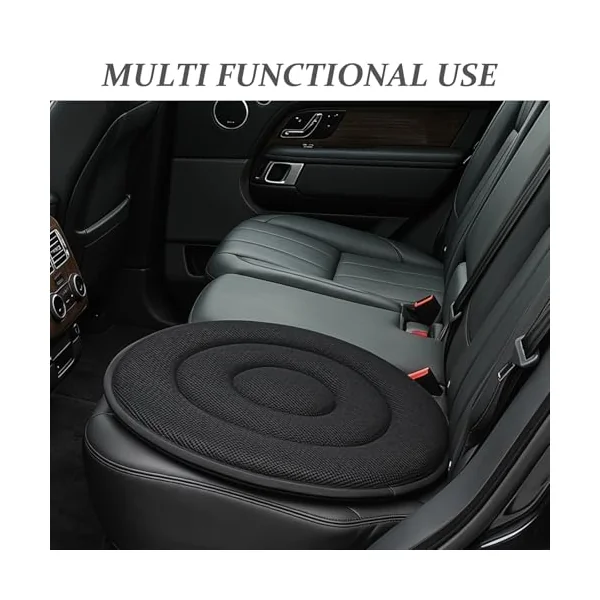 POPETPOP Rotating Car Seat Cushion 2pcs Cloth Sponge Plastic round Black | 360 Degree Swivel Pad, Easy Transfer Support, Stable Placement for Office Chair and Bed