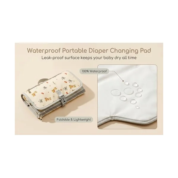 Portable Changing Mat Cartoon, Waterproof Nappy Pad with Pockets and Strap, Lightweight & Foldable Travel Changing Mat for Stroller and Car (Zebras, one Size)
